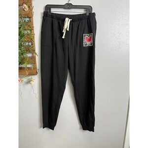 Keith Haring Womens M Joggers Sweatpants Heart Graphic Black Comfy